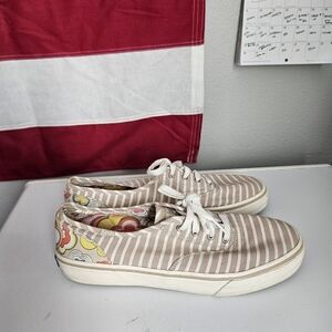 Striped Canvas Sneakers with Floral Heel Keds 8.5